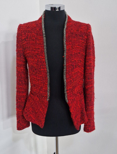 Zara red black wool jacket - red,