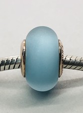 Genuine Pandora Matte Blue Murano Glass Charm Rose Gold ALE MET