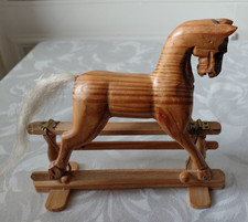Vintage Mini Hand Carved Wooden Rocking Gliding Horse Working Condition.