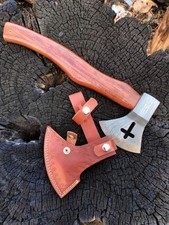 Damascus Steel Hatchet Axe | Carbon Blade + Leather Sheath | Handmade Gift 
