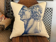 #2 DESIGNER TIMNEY FOWLER FABRIC LARGE ROMAN HEADS CLASSIC DESIGN CREAM/ BLUE 