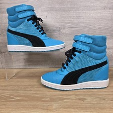 Puma Sky Contact UK 4.5 Blue Teal Leather Suede Hidden Wedge Retro Hi Top Shoes 