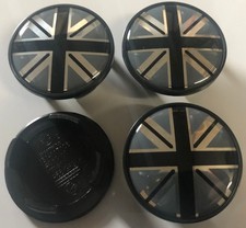 4x Mini Cooper UK Flag Wheel Hub Centre Cap Set of 4 Center Caps 54mm Black Grey