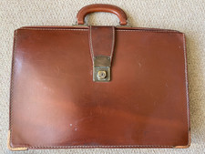 Old Vintage Leather Work Briefcase School Bag Handbag Case