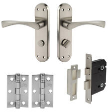 Winged Internal Brushed Chrome Door Handles on Backplate - Bathroom Door Handles