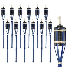 12x Blue 60cm Bamboo Garden Fire Torches Outdoor Paraffin Oil Tiki Lantern