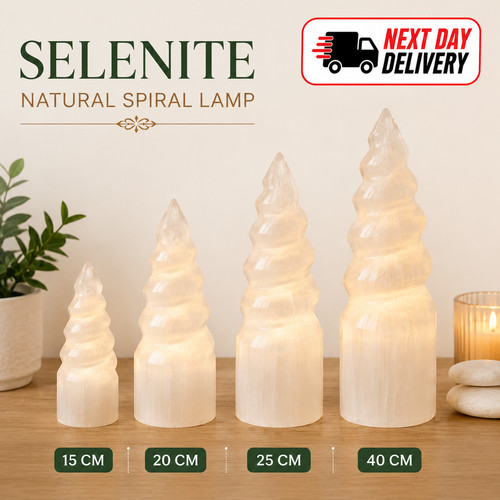 Selenite spiral unicorn horn - selenite,
