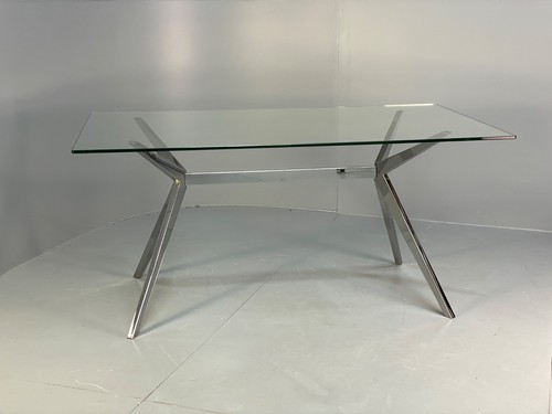Glass chrome dining table - glass, &