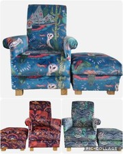 Emma J Shipley Fabrics Chair & Footstool Armchair Animalia Accent Blue Lemur