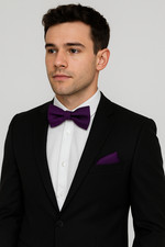 Twill Purple Mens Bow Tie Pocket Square Hanky Handkerchief Tuxedo Christmas Gift
