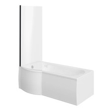 Bathroom P Shaped Shower Bath 1700mm Front End Panel Hinged Black Screen Modern