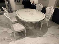 GRETA ITALIAN WHITE & SILVER HIGH GLOSS DINING TABLE WITH EXTENSION & 4 CHAIRS