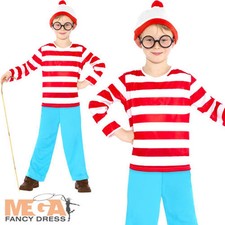 Where's Wally Boys Fancy Dress World Book Day Week Childrens Kids Costume Outfit