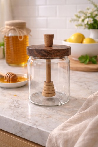 Honey glass jars with - honey,