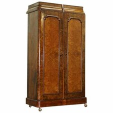 STUNNING VICTORIAN COLLINGE'S BURR WALNUT DOUBLE WARDROBE WITH DRAWERS CUPBOARD