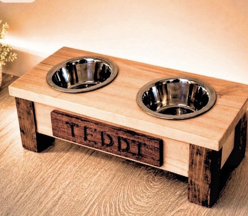 Personalised wooden dog - wooden, bowl