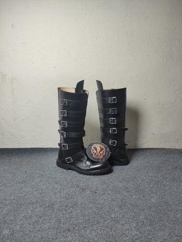 Men black leather knee high - black,