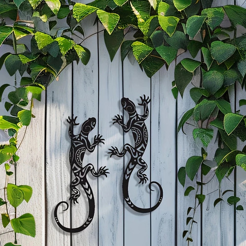 2pc iron gecko wall - 2pc, decor