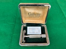 Vintage Gillette Aristocrat safety razor + hardcase England 1950s Patent Pending