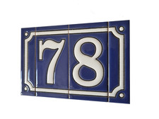 French Styled Hand-painted Blue Custom Address Ceramic Number Tiles 11 x 5.5 cm