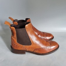 Russell & Bromley Cadogan Chelsea Ankle Boots Tan Brown Leather Brogue UK4 EU37