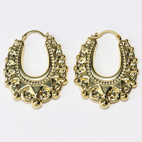 9ct gold oval creole hoop - 9ct,