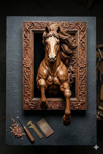 Handmade wooden horse wall - handmade,