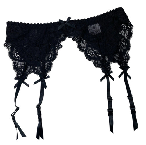 Red black lace suspender - red,