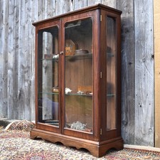 Antique Mahogany Three Sided Glazed Bookcase Shop Display Cabinet Kitchen Pantry