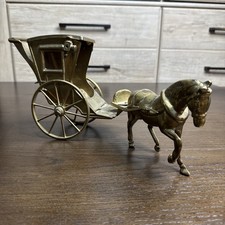 Rare Antique Vintage Solid Very Heavy Brass/ Bronze Horse Carriage Coach Cart