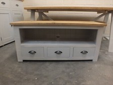 SHABBY PAINTED 3 DRAWER PLASMA TV UNIT ROUGH SAWN DISTRESSED F&B PARMA GREY