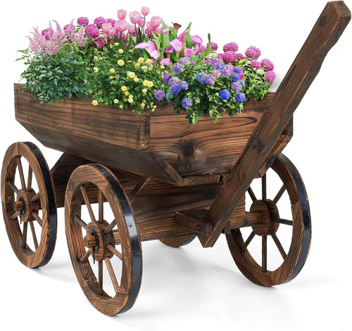 Rustic wooden wagon - wooden, planter