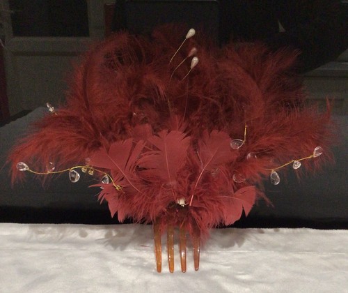 Ladies burgundy feather hair - ladies,