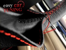 For VW Transporter T5 Black Real Genuine Leather Steering Wheel Cover Red Stitch