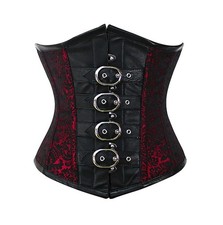 New Under bust Steel boned Black Leather with Red Brocade body shaper  corsets