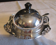 Butter Dish Silver Plated Pierced Base With Glass Liner And Domed Cover