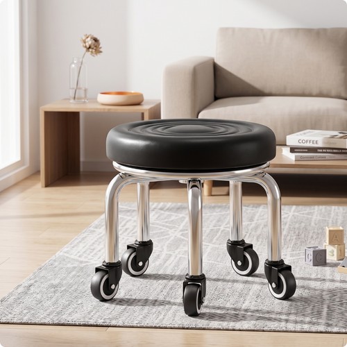 Low stool with - wheels, padded