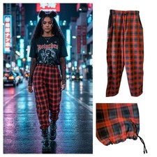 Unisex red tartan - unisex, trousers