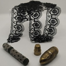 Antique Thimble Holder Miniature Sewing Etui Austria, Bead Pin Holder, Lace 90cm