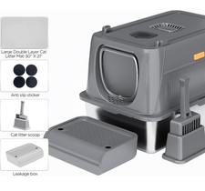 XL Stainless Steel Cat Litter Tray With Scoop, Double Layer Mat