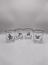 Vintage British Pheasant Fowl Goose Bird Tumblers Glass Set of 4 Silver Rim Gift