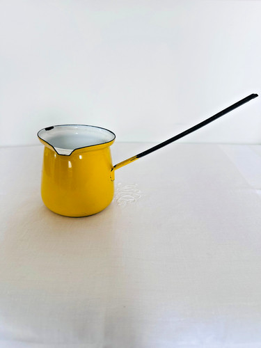 Vintage yellow enamel coffee - vintage,