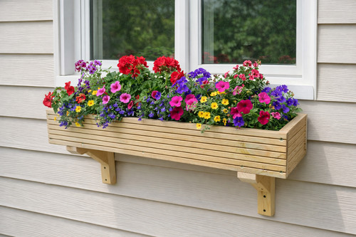 Wooden window boxes with - window,