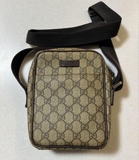 GUCCI GG Canvas Crossbody Shoulder Bag Unisex Small Vintage Brown 122754