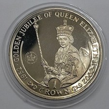 2002 Isle of Man Queen Elizabeth II Golden Jubilee 1 Crown coin in Capsule