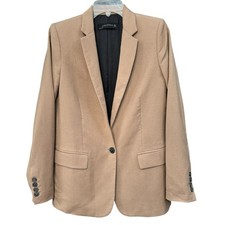 Zara Woman Blazer Small S Beige Wool Blend One Button Lined Career Jacket READ