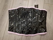 BNWT Vintage Ann Summers Insinuate Black/Pink PVC Corset Top Size Large/18-20