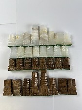 Vintage 32 Piece Aztec Chess Set Carved Stone Onyx Quartz White & Tan/Brown