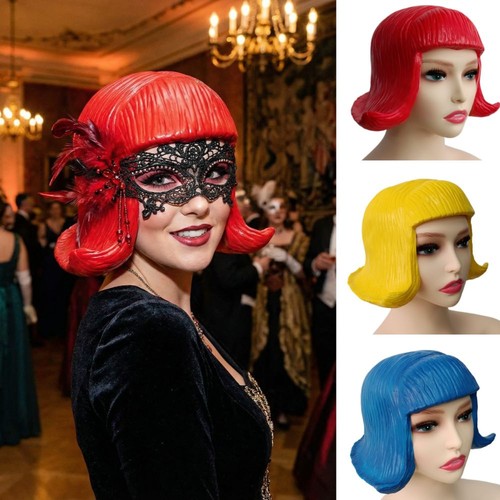 Realistic latex mask short bob - latex,