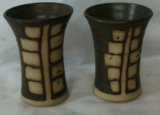 two wax resist studio pottery vases
